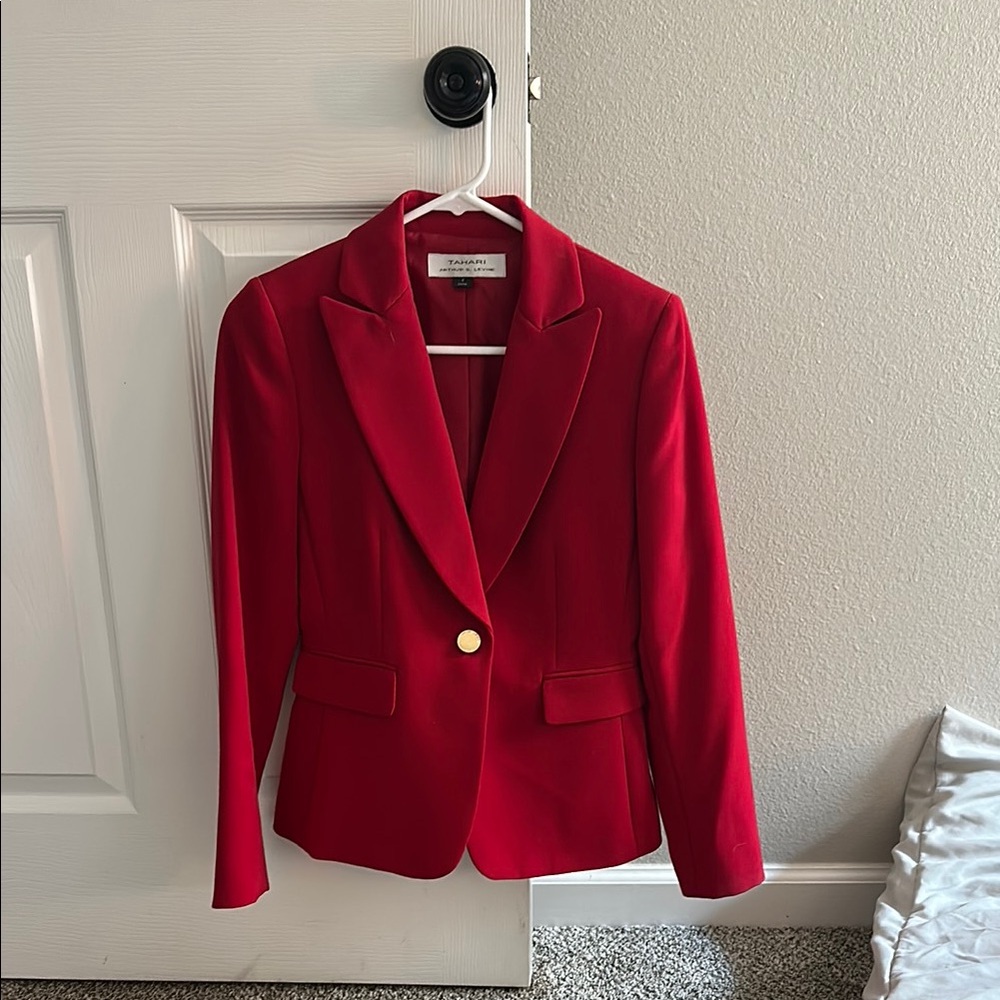Tahari Red Blazer Classic Tailored Suit Jacket
